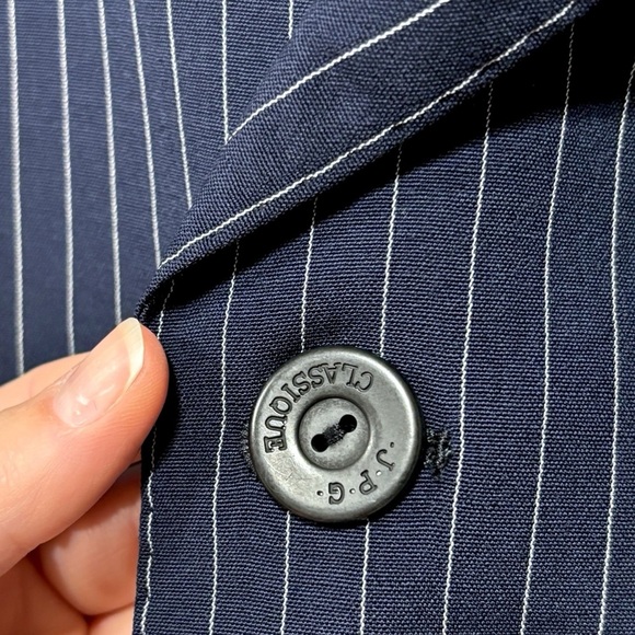 Jean Paul Gaultier Vintage 90s Navy Blue Pin-Striped Blazer with Red Lining - Picture 6 of 10